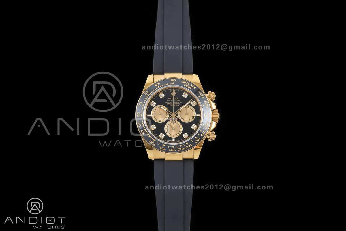 Daytona 126518 QF 1:1 Best Edition Black/YG Diamonds Dial on Oysterflex Strap JH4131 V18 Weighted (Free Sprung)